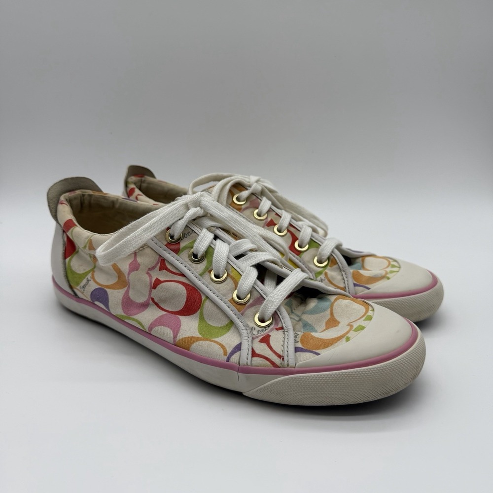 Vintage Coach Barrett Multicolor Signature Canvas Shoes Women's Size 9.5 B